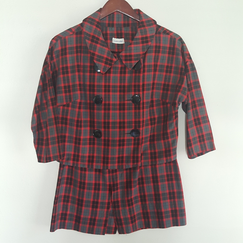 Vintage Mid Century Marie Phillips Plaid Jacket and Skirt Set